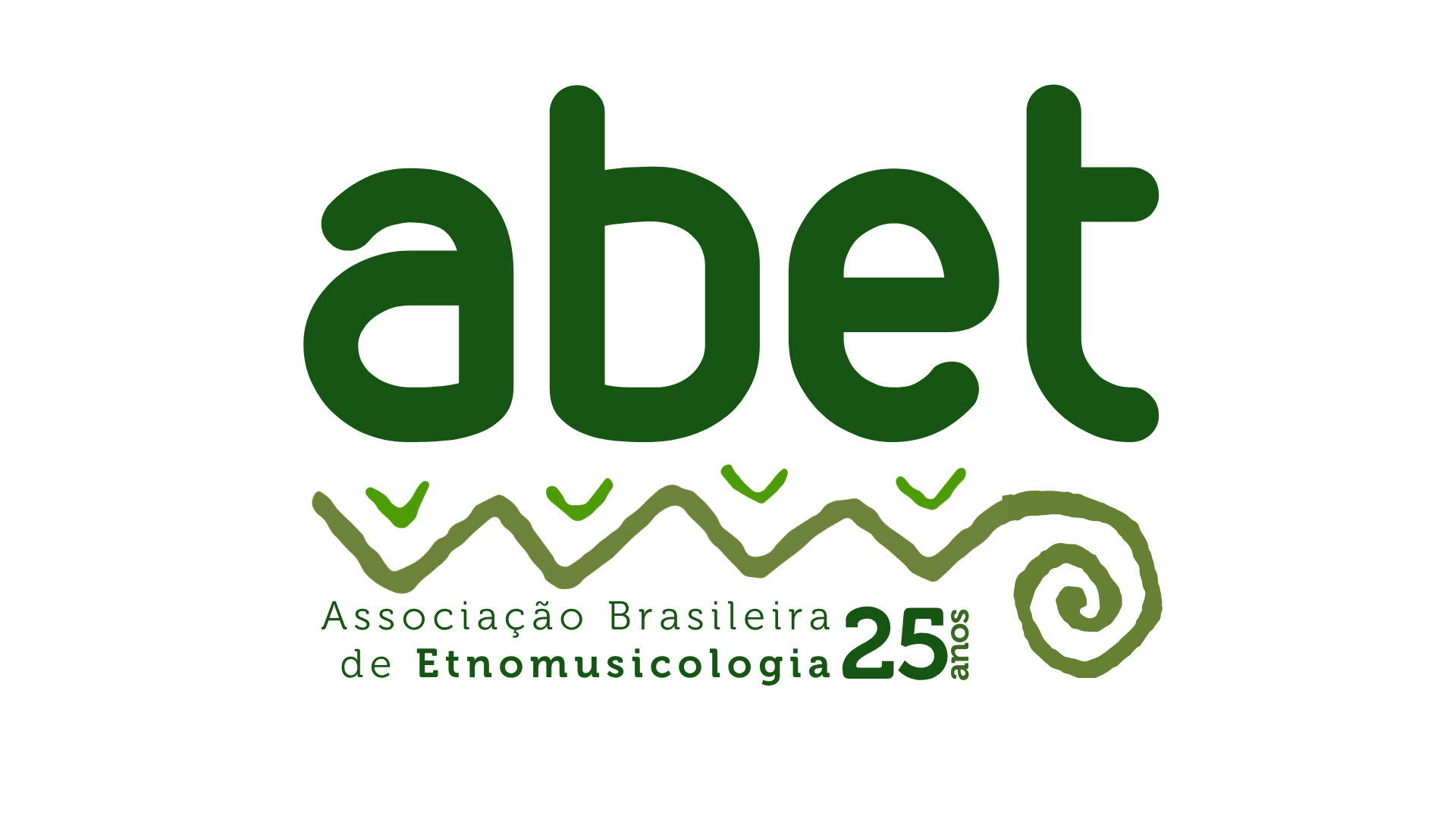 Logo marca comemorativa de 25 anos da Associação Brasileira de Etnomusicologia, nas cores verde e branco